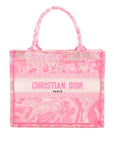 Pre-Loved Book Tote Tote Toile de Jouy Embroidered Canvas Small, Pink