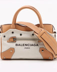 Pre-Loved Navy Cabas Handbag Canvas Plain Mini with Silver Hardware, Natural / Beige