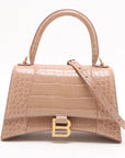 Pre-Loved Hourglass Handbag Crocodile Embossed Leather Small with Gold Hardware, Beige
