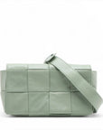 Pre-Loved Cassette Crossbody Bag Intrecciato Leather Mini with Silver Hardware, Sage Green