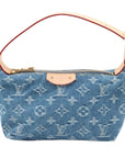 Pre-Loved Mini Pleaty Pochette Monogram Denim Mini with Gold Hardware, Blue