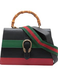 Pre-Loved Dionysus Bamboo Top Handle Handbag Leather Medium with Aged Gold Hardware, Black, Green, Red