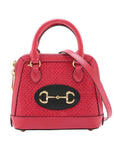 Pre-Loved Horsebit 1955 Handbag Woven Raffia Mini with Gold Hardware, Pink