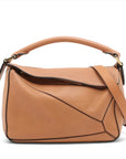 Pre-Loved Puzzle Handbag Leather Small with Gold Hardware, Tan