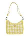 Pre-Loved Re-Edition 2005 Shoulder Bag Crochet Raffia Gingham Mini with Silver Hardware, Yellow and White