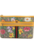 Pre-Loved Ophidia Flora Clutch Monogram Coated Canvas Large with Gold Hardware, Beige Ebony Multicolor