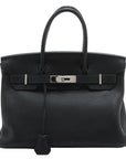 Pre-Loved Birkin Handbag Leather 30 with Palladium Hardware, Black