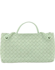 Pre-Loved Andiamo Handbag Intrecciato Leather Small with Gold Hardware, Mint Green