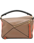 Pre-Loved Puzzle Handbag Leather Small with Gold Hardware, Taupe/Orange/Black
