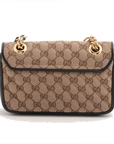 Pre-Loved GG Marmont Shoulder Bag Monogram Coated Canvas Mini with Gold Hardware, Beige / Ebony with Black Leather Trim