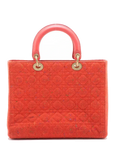 Pre-Loved Lady Dior Handbag Cannage Tweed Large with Gold Hardware, Red