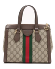 Pre-Loved Ophidia Tote GG Supreme Canvas Coated Small with Gold Hardware, Beige/Ebony