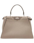 Pre-Loved Peekaboo Handbag Leather Regular with Silver Hardware, Taupe