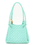 Pre-Loved Andiamo Shoulder Bag Intrecciato Leather Mini with Gold Hardware, Turquoise