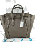Pre-Loved Luggage Tote Leather Mini with Silver Hardware, Taupe
