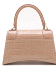 Pre-Loved Hourglass Handbag Crocodile Embossed Leather Small with Gold Hardware, Beige