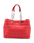 Pre-Loved Lady Dior Soft Shopping Tote Cannage Leather Large with Silver Hardware, Red
