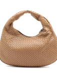 Pre-Loved Veneta Shoulder Bag Intrecciato Leather Medium with Silver Hardware, Beige
