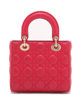 Pre-Loved Lady Dior Handbag Cannage Leather Medium with Gold Hardware, Pink