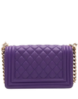 Pre-Loved Boy Shoulder Bag Quilted Leather Old Medium with Gold Hardware, Purple