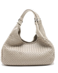 Pre-Loved Campana Shoulder Bag Intrecciato Leather with Gunmetal Hardware, Beige