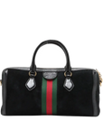Pre-Loved Ophidia Handbag Suede Small with Gold Hardware, Black