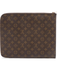 Pre-Loved Poche Documents Clutch Monogram Coated Canvas with Gold Hardware, Brown