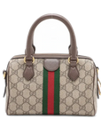 Pre-Loved Ophidia GG Mini Boston Handbag Monogram Coated Canvas Mini with Gold Hardware, Beige Ebony