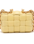 Pre-Loved Chain Cassette Shoulder Bag Intrecciato Leather with Gold Hardware, Pale Yellow