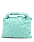 Pre-Loved Hop Crossbody Bag Intrecciato Leather Mini with Gold Hardware, Turquoise