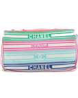 Pre-Loved Coco Stripe Flap Shoulder Bag Striped Canvas with Silver Hardware, Multicolor