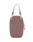Pre-Loved Lady Dior Phone Holder Phone Holder Crossbody Bag Cannage Leather Small with Gold Hardware, Mauve Pink