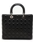 Pre-Loved Lady Dior Handbag Cannage Leather Large with Silver Hardware, Black