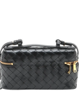 Pre-Loved Intrecciato Camera Bag Crossbody Bag Intrecciato Leather Small with Gold Hardware, Black
