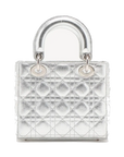 Pre-Loved Lady Dior Handbag Quilted Leather Mini with Silver Hardware, Silver