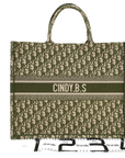 Pre-Loved Book Tote Tote Oblique Embroidered Canvas Large, Green and Beige