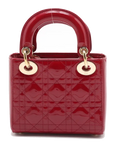 Pre-Loved Lady Dior Handbag Cannage Patent Leather Mini with Gold Hardware, Red