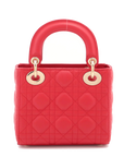 Pre-Loved Lady Dior Handbag Cannage Leather Mini with Gold Hardware, Red
