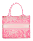 Pre-Loved Book Tote Tote Toile de Jouy Embroidered Canvas Small, Pink