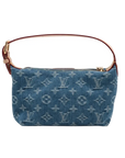 Pre-Loved Pochette Accessoires Pochette Monogram Denim with Gold Hardware, Blue