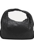 Pre-Loved Veneta Shoulder Bag Intrecciato Leather Medium with Gold Hardware, Black