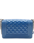 Pre-Loved Boy Shoulder Bag Quilted Patent Leather Small with Silver Hardware, Blue