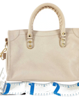 Pre-Loved Classic City Handbag Leather Small with Gold Hardware, Beige