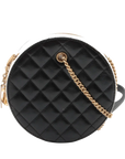 Pre-Loved En Vogue Round Clutch with Chain Crossbody Bag Leather Small with Gold Hardware, Black and Ivory