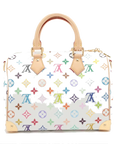 Pre-Loved Speedy Bandoulière Handbag Monogram Multicolore Coated Canvas 25 with Gold Hardware, White Multicolor