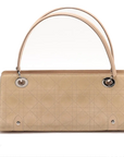 Pre-Loved Lady Dior East West Handbag Cannage Suede with Silver Hardware, Beige