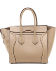Pre-Loved Luggage Tote Leather Micro with Silver Hardware, Beige