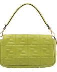 Pre-Loved Baguette Shoulder Bag Embossed FF Logo Leather Medium with Gold Hardware, Green