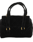 Pre-Loved Bowling Bag Handbag Quilted Velvet Mini with Aged Gold Hardware, Black