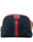 Pre-Loved Ophidia Shoulder Bag Suede Small with Gold Hardware, Navy Blue
